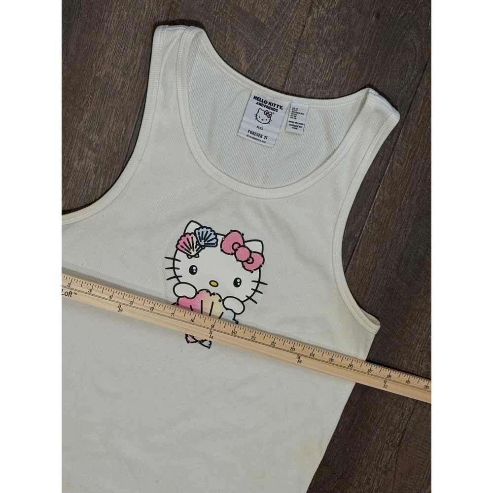 Forever 21 Hello Kitty Ribbed Tank Top Plus Size 1X Cream Rhinestone Shell - Picture 5 of 6